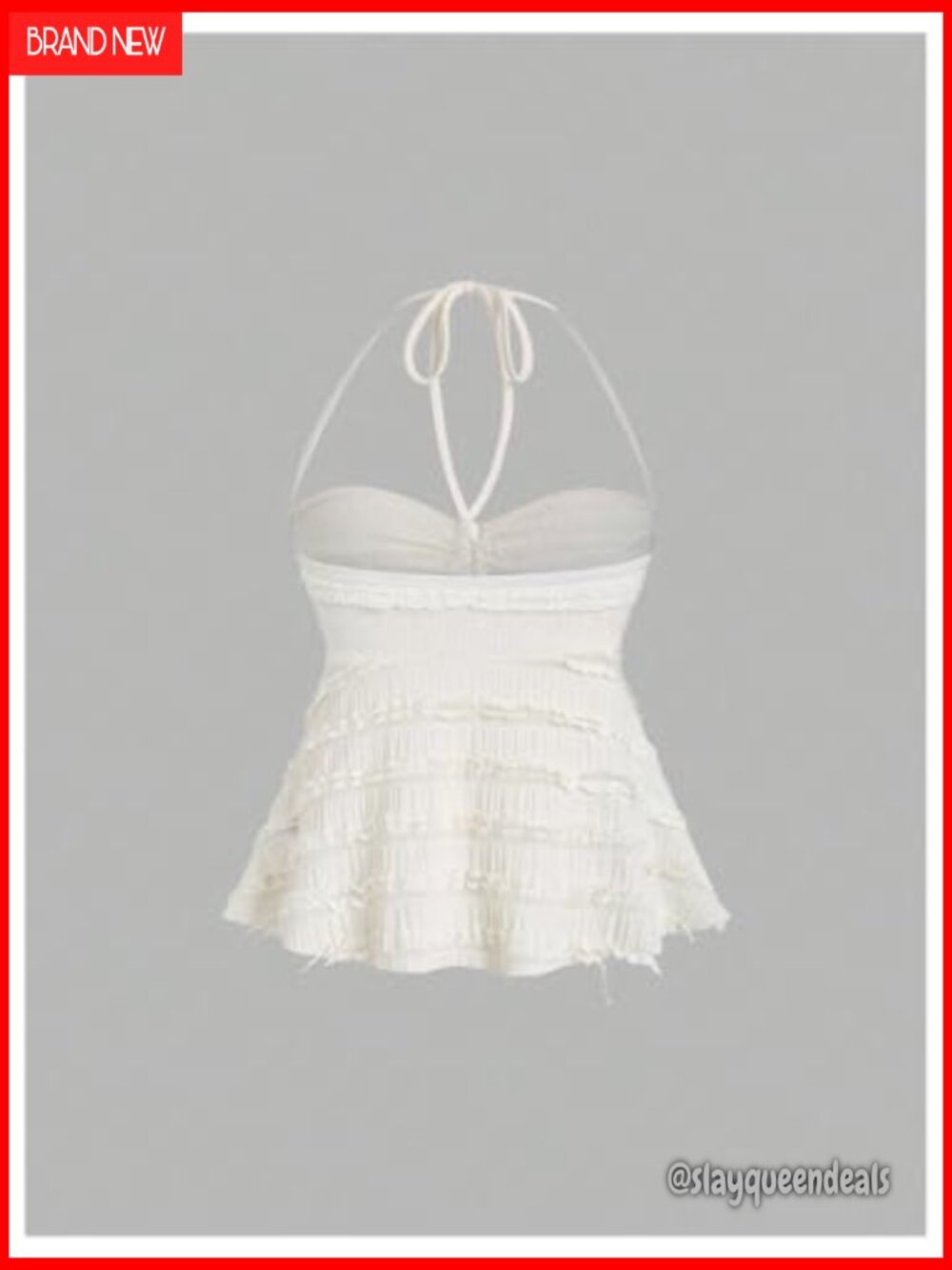 Y2K Babydoll Top Lace Trim Halter Neck Tie Front Strapless Peplum Tops Summer - Picture 3 of 5